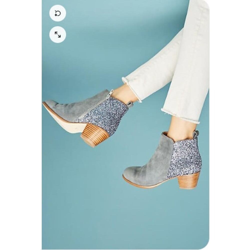 A Anthropologie Sparkle Back Glitter Suede Ankle Booties Size 9